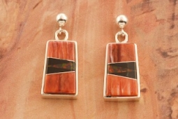 Calvin Begay Genuine Spiny Oyster Shell Sterling Silver Earrings